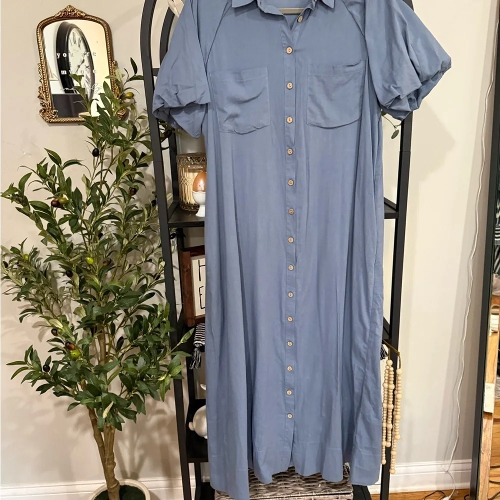Easel Gray Puff Sleeve Polo Collar Maxi Dress size small - Picture 6 of 9
